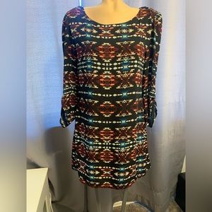 Speechless Aztec Dress Long Sleeve with Button Cuff